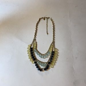 Lia Sophia Vintage Layer Bib Necklace Yellow Blue Black Cascading Teardrop Beads